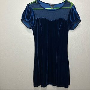 Hot Topic Blue Velvet Sweetheart Dress Whimsigoth Mesh Lace Puff Sleeve Mini M